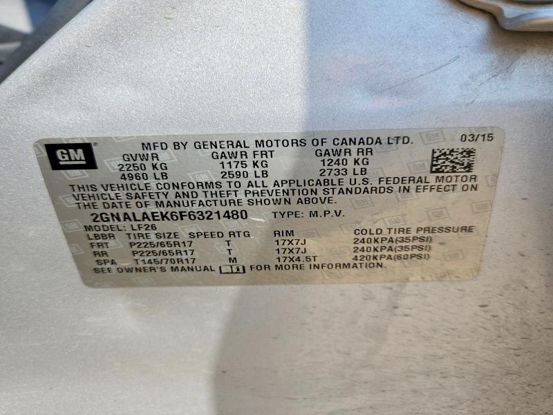Aukcja sprzedaży 2015 Chevrolet Equinox, vin: 2GNALAEK6F6321480, numer aukcji: 69220776