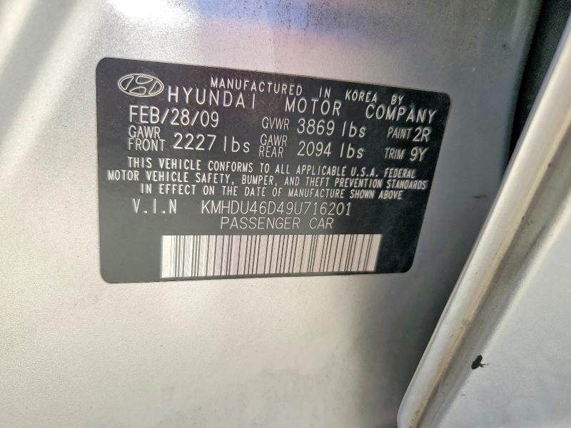 69910666 :رقم المزاد ، KMHDU46D49U716201 vin ، 2009 Hyundai Elantra مزاد بيع