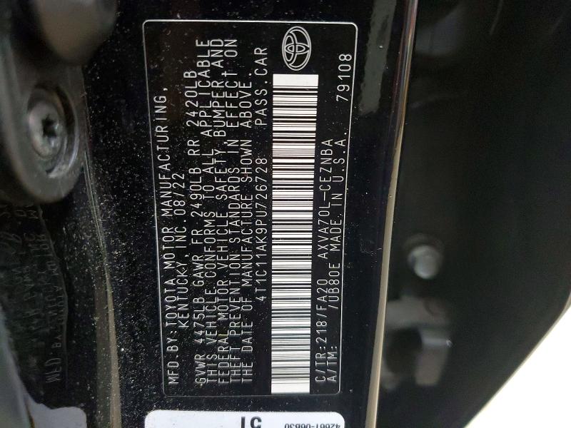 2023 Toyota Camry მანქანა იყიდება აუქციონზე, vin: 4T1C11AK9PU726728, აუქციონის ნომერი: 67669356