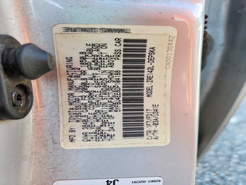 2013 Toyota Corolla მანქანა იყიდება აუქციონზე, vin: 5YFBU4EE8DP104188, აუქციონის ნომერი: 68609186