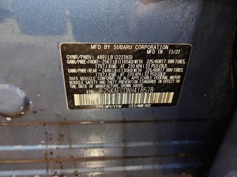 69287096 :رقم المزاد ، JF2SKAEC0NH418578 vin ، 2022 Subaru Forester مزاد بيع