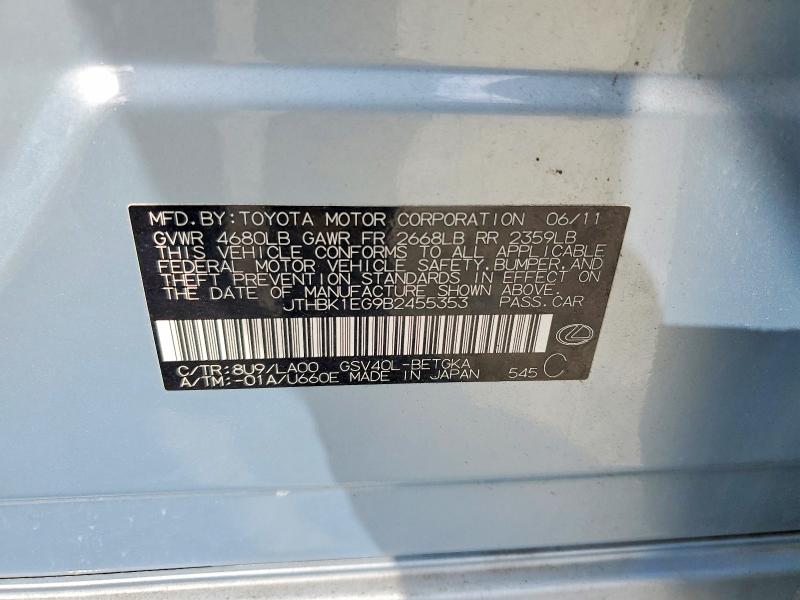 Aukcja sprzedaży 2011 Lexus Es, vin: JTHBK1EG9B2455353, numer aukcji: 69549726