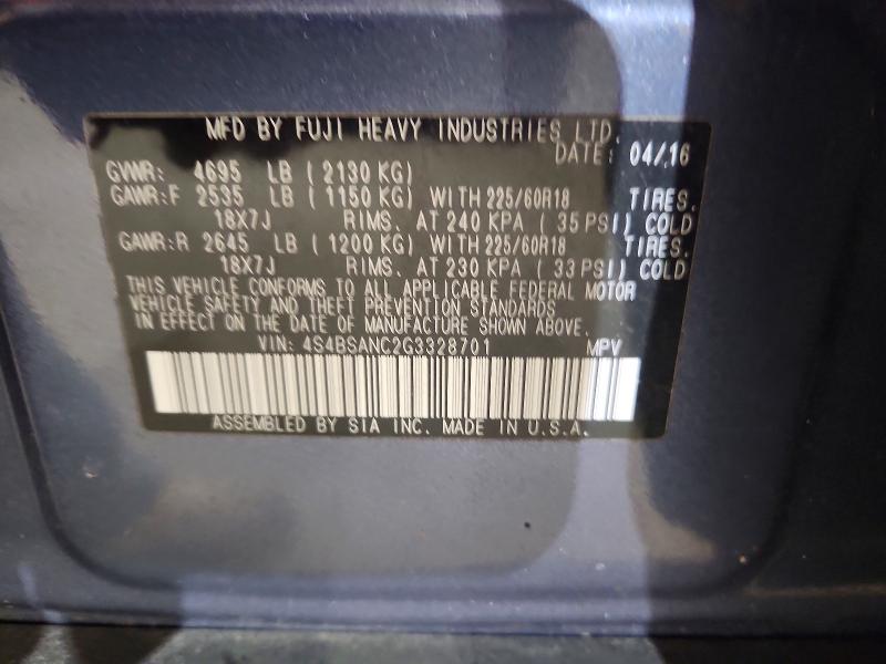 Aukcja sprzedaży 2016 Subaru Outback, vin: 4S4BSANC2G3328701, numer aukcji: 69635596