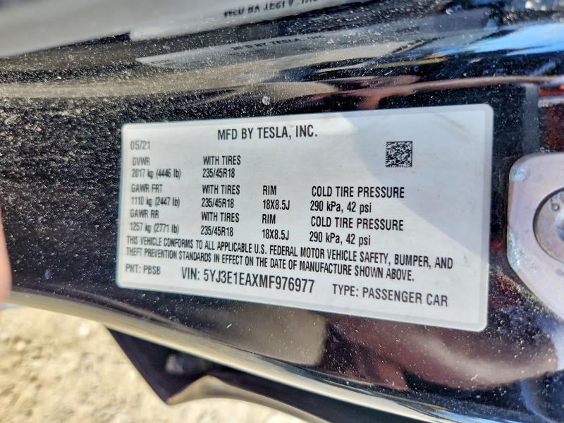 Продаж на аукціоні авто 2021 Tesla Model 3, vin: 5YJ3E1EAXMF976977, номер лоту: 67826356