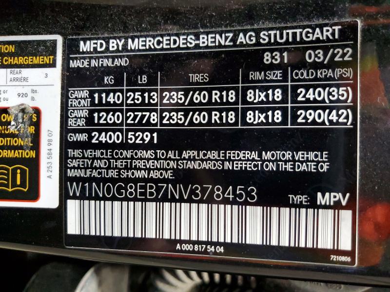 2022 Mercedes-benz Glc მანქანა იყიდება აუქციონზე, vin: W1N0G8EB7NV378453, აუქციონის ნომერი: 67909706