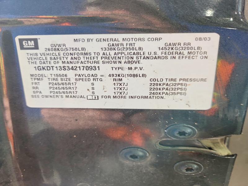 Aukcja sprzedaży 2004 Gmc Envoy, vin: 1GKDT13S342170931, numer aukcji: 68559256