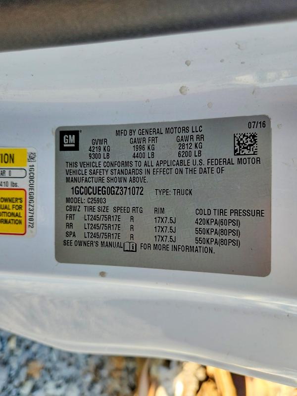 2016 Chevrolet Silverado მანქანა იყიდება აუქციონზე, vin: 1GC0CUEG0GZ371072, აუქციონის ნომერი: 69989886