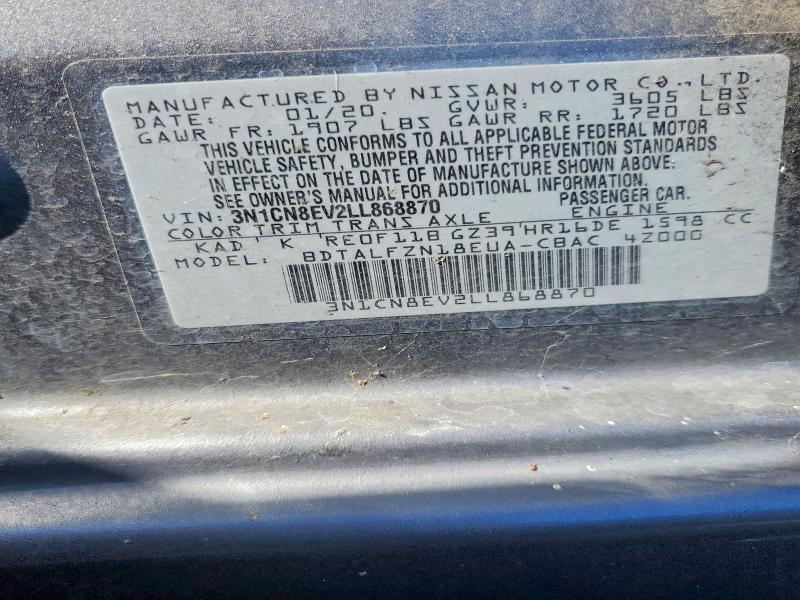 Auction sale of the 2020 Nissan Versa, vin: 3N1CN8EV2LL868870, lot number: 70827106