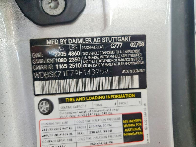 Продажа на аукционе авто 2009 Mercedes-benz Sl, vin: WDBSK71F79F143759, номер лота: 70438336