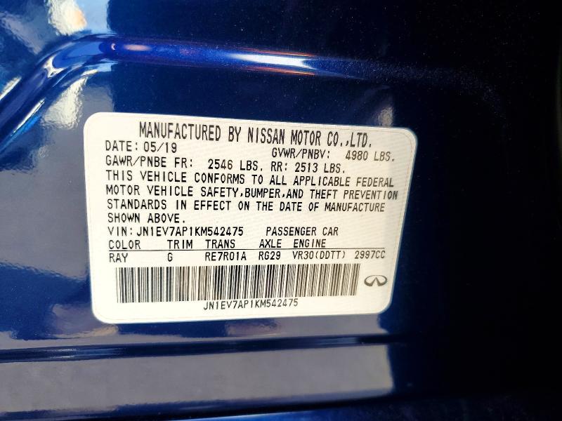 Продаж на аукціоні авто 2019 Infiniti Q50, vin: JN1EV7AP1KM542475, номер лоту: 69912816