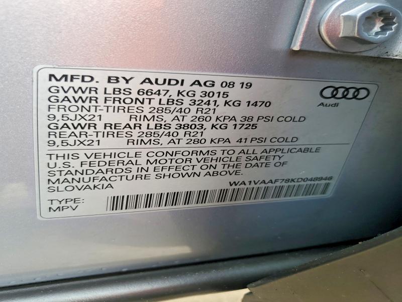 Продаж на аукціоні авто 2019 Audi Q7, vin: WA1VAAF78KD048946, номер лоту: 67142836