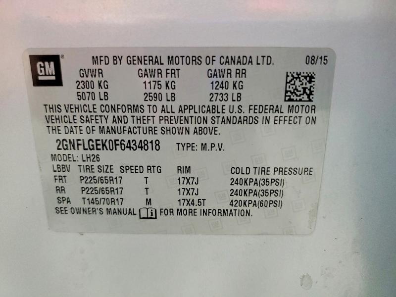 Aukcja sprzedaży 2015 Chevrolet Equinox, vin: 2GNFLGEK0F6434818, numer aukcji: 66862936