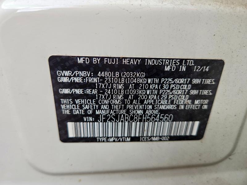 2015 Subaru Forester მანქანა იყიდება აუქციონზე, vin: JF2SJABC8FH564560, აუქციონის ნომერი: 69098516
