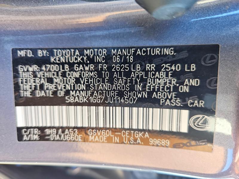 Aukcja sprzedaży 2018 Lexus Es, vin: 58ABK1GG7JU114507, numer aukcji: 67859536