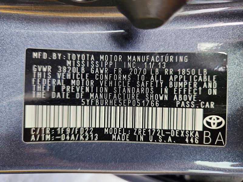 Продажа на аукционе авто 2014 Toyota Corolla, vin: 5YFBURHE5EP051766, номер лота: 70160676