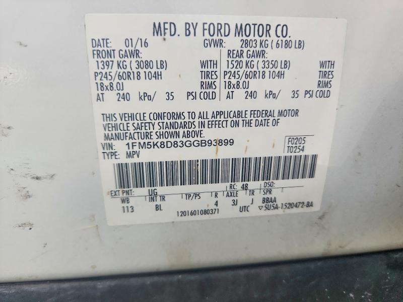 69857036 :رقم المزاد ، 1FM5K8D83GGB93899 vin ، 2016 Ford Explorer مزاد بيع