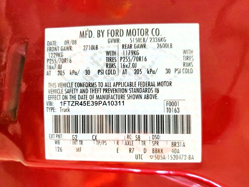2009 Ford Ranger მანქანა იყიდება აუქციონზე, vin: 1FTZR45E39PA10311, აუქციონის ნომერი: 71121786