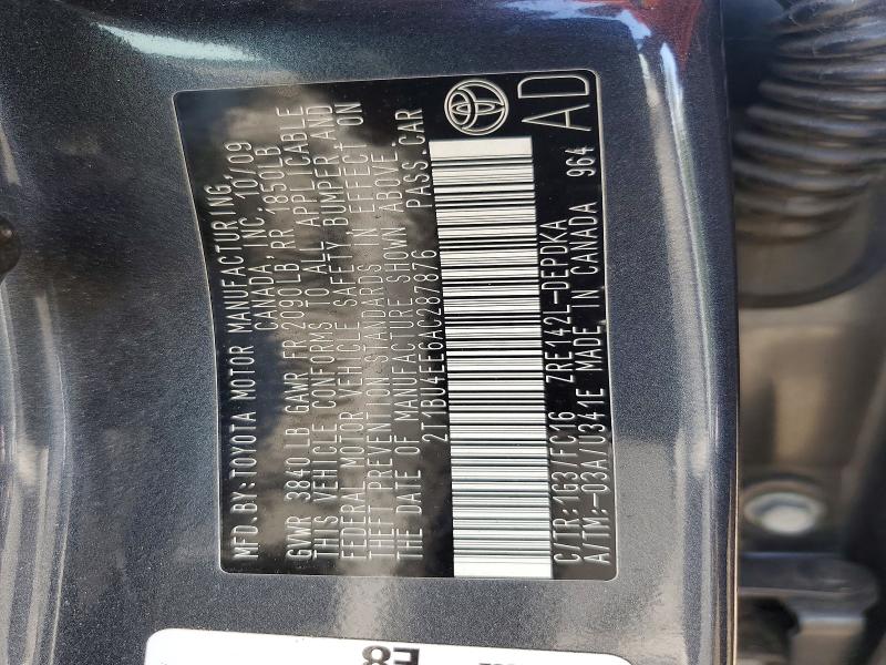 69300166 :رقم المزاد ، 2T1BU4EE6AC287876 vin ، 2010 Toyota Corolla مزاد بيع