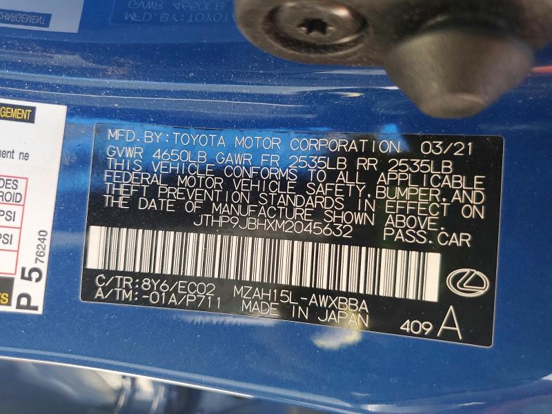 69210806 :رقم المزاد ، JTHP9JBHXM2045632 vin ، 2021 Lexus Ux مزاد بيع