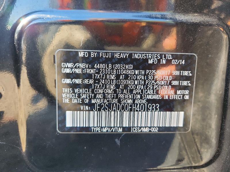 Aukcja sprzedaży 2015 Subaru Forester, vin: JF2SJADC0FH401933, numer aukcji: 68138986