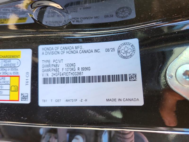 67802236 :رقم المزاد ، 2HGFE4F83TH002861 vin ، 2026 Honda Civic مزاد بيع