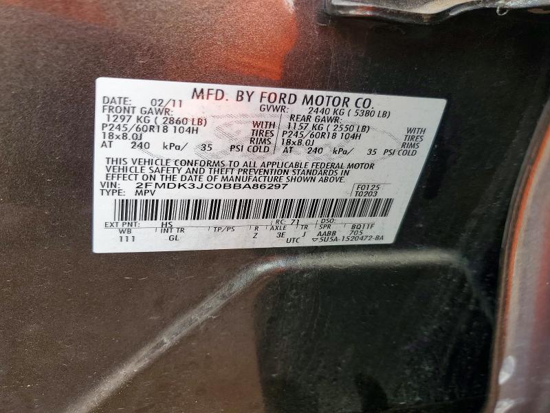 68966176 :رقم المزاد ، 2FMDK3JC0BBA86297 vin ، 2011 Ford Edge مزاد بيع