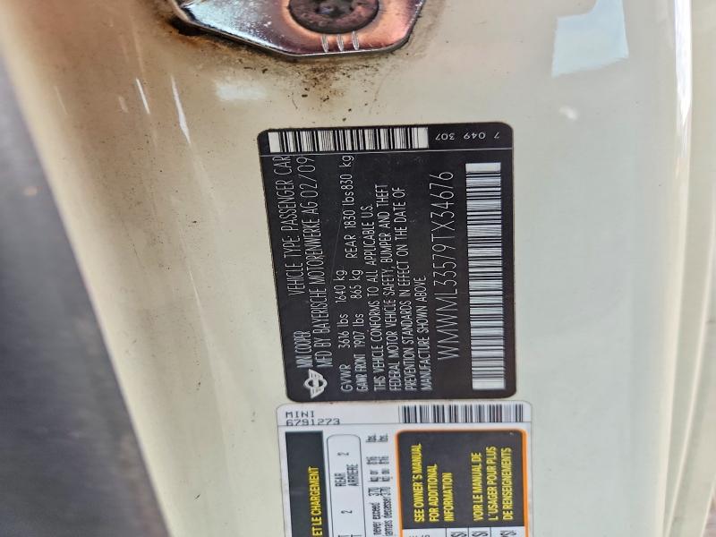 Продажа на аукционе авто 2009 Mini Cooper, vin: WMWML33579TX34676, номер лота: 70966616