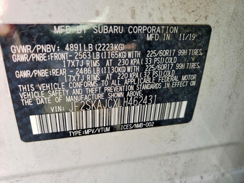 2020 Subaru Forester მანქანა იყიდება აუქციონზე, vin: JF2SKAJCXLH462431, აუქციონის ნომერი: 68147126