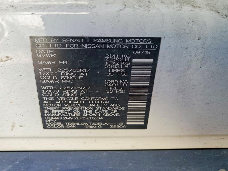 68400436 :رقم المزاد ، KNMAT2MV7LP520284 vin ، 2020 Nissan Rogue مزاد بيع