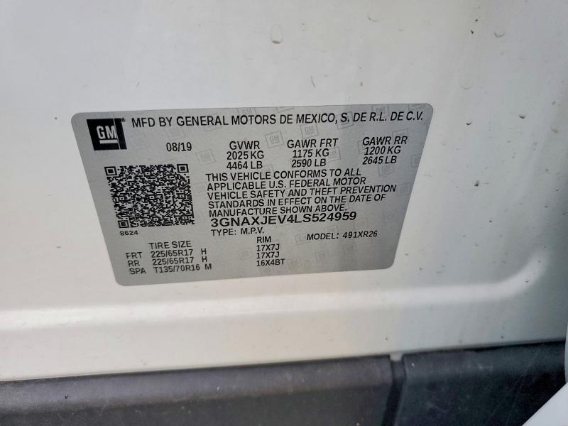69788476 :رقم المزاد ، 3GNAXJEV4LS524959 vin ، 2020 Chevrolet Equinox مزاد بيع