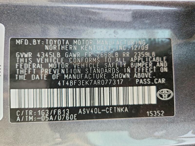 67371626 :رقم المزاد ، 4T4BF3EK7AR077317 vin ، 2010 Toyota Camry مزاد بيع