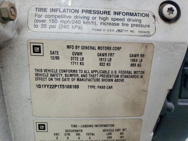 70870056 :رقم المزاد ، 1G1YY22P1T5108189 vin ، 1996 Chevrolet Corvette مزاد بيع