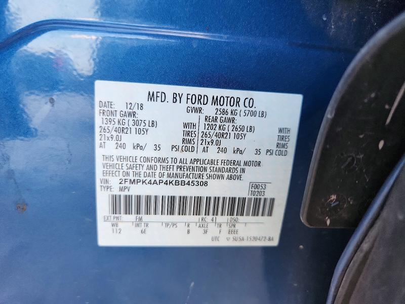 2019 Ford Edge მანქანა იყიდება აუქციონზე, vin: 2FMPK4AP4KBB45308, აუქციონის ნომერი: 66976666