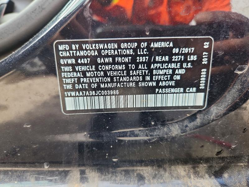 68375406 :رقم المزاد ، 1VWAA7A36JC003985 vin ، 2018 Volkswagen Passat مزاد بيع