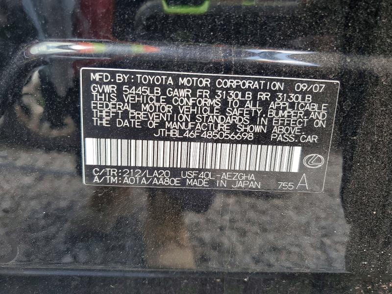 Aukcja sprzedaży 2008 Lexus Ls, vin: JTHBL46F485056698, numer aukcji: 67732526