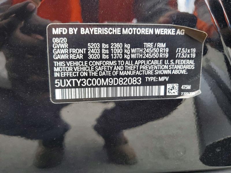 2021 Bmw X3 მანქანა იყიდება აუქციონზე, vin: 5UXTY3C00M9D82083, აუქციონის ნომერი: 70487856