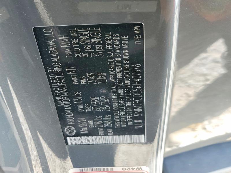 67217856 :رقم المزاد ، 5NMJFCDE5RH407576 vin ، 2024 Hyundai Tucson مزاد بيع