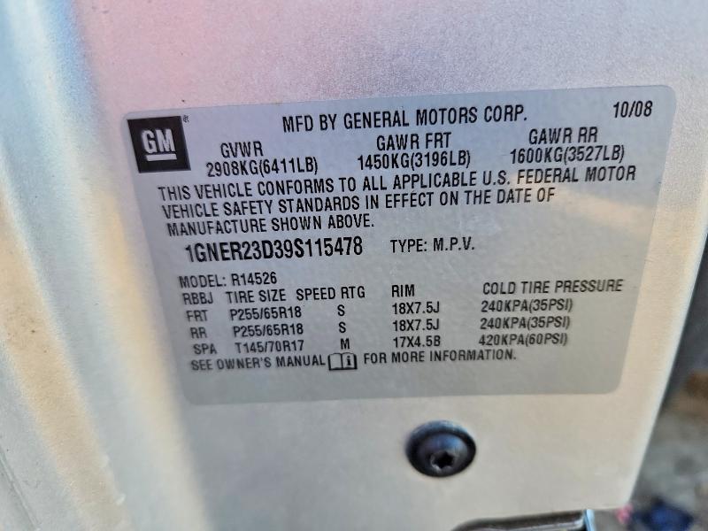 Продаж на аукціоні авто 2009 Chevrolet Traverse, vin: 1GNER23D39S115478, номер лоту: 69806746