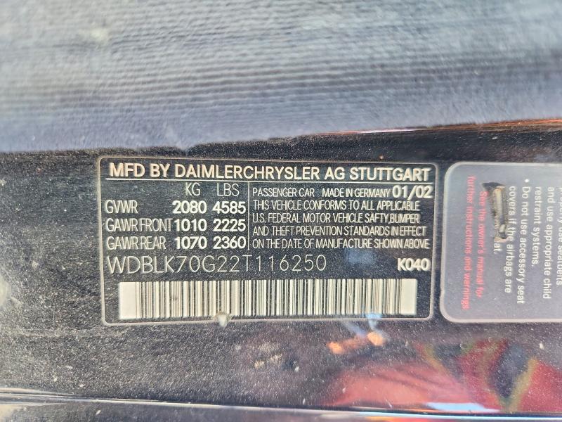Продаж на аукціоні авто 2002 Mercedes-benz Clk, vin: WDBLK70G22T116250, номер лоту: 67482006