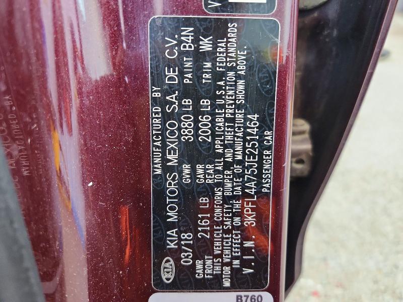 2018 Kia Forte მანქანა იყიდება აუქციონზე, vin: 3KPFL4A75JE251464, აუქციონის ნომერი: 68364146
