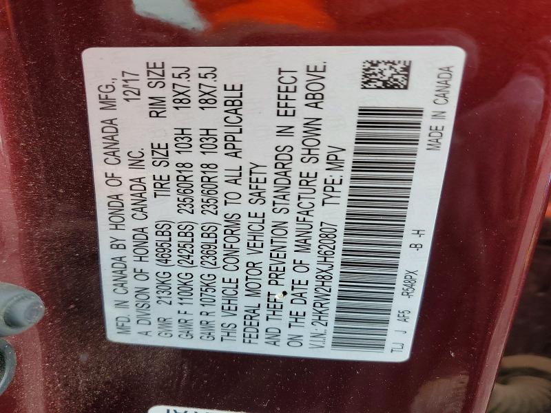 71059306 :رقم المزاد ، 2HKRW2H8XJH620807 vin ، 2018 Honda Cr-v مزاد بيع
