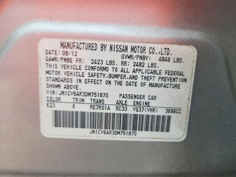 67444286 :رقم المزاد ، JN1CV6AR3DM751870 vin ، 2013 Infiniti G37 Sedan مزاد بيع