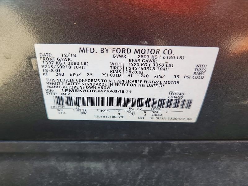 Продаж на аукціоні авто 2019 Ford Explorer, vin: 1FM5K8D89KGA84811, номер лоту: 69281966