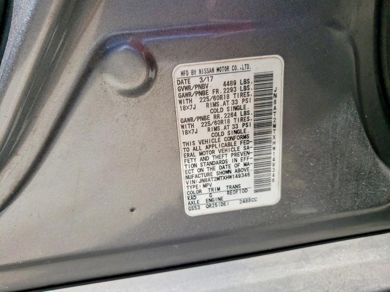 67309266 :رقم المزاد ، JN8AT2MTXHW149346 vin ، 2017 Nissan Rogue مزاد بيع
