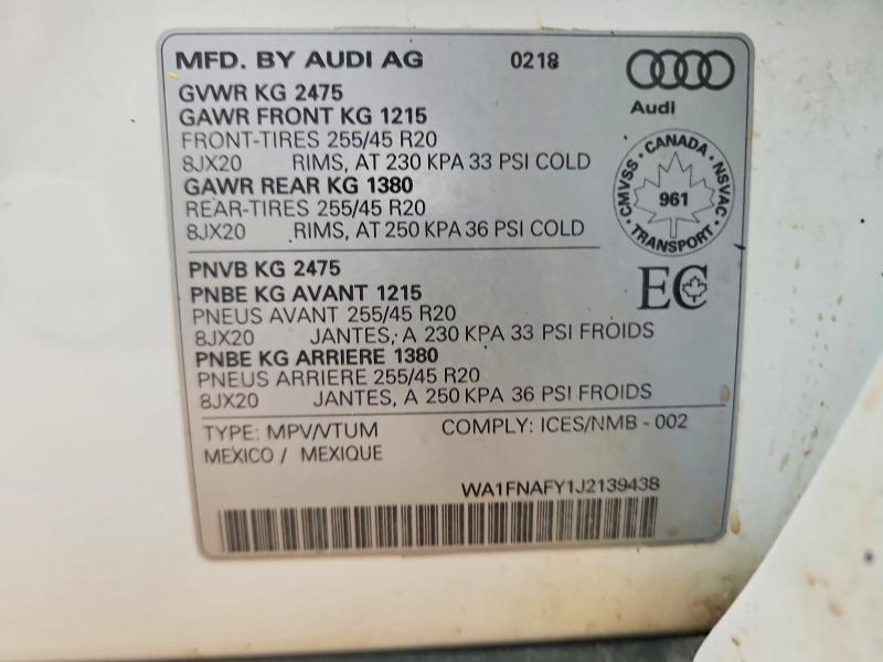 Aukcja sprzedaży 2018 Audi Q5, vin: WA1FNAFY1J2139438, numer aukcji: 70098646