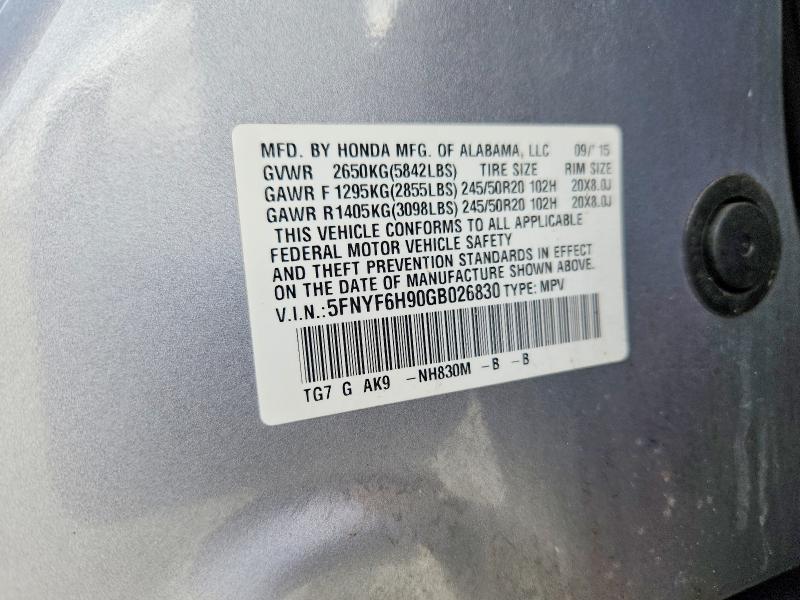 69958496 :رقم المزاد ، 5FNYF6H90GB026830 vin ، 2016 Honda Pilot مزاد بيع