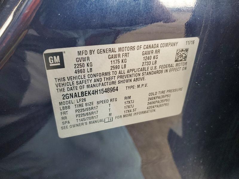 67689416 :رقم المزاد ، 2GNALBEK4H1548964 vin ، 2017 Chevrolet Equinox مزاد بيع