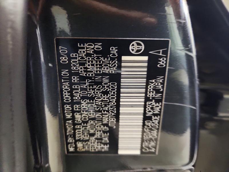 69494776 :رقم المزاد ، JTDBT923784005020 vin ، 2008 Toyota Yaris مزاد بيع