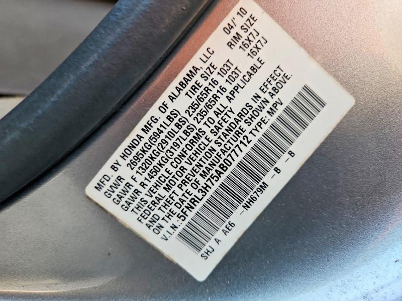 Продаж на аукціоні авто 2010 Honda Odyssey, vin: 5FNRL3H75AB077712, номер лоту: 67958056