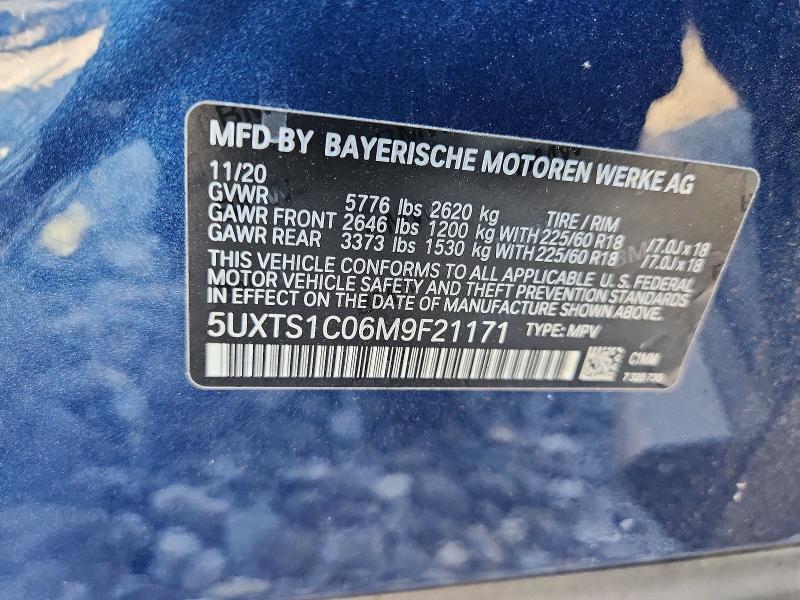 68686966 :رقم المزاد ، 5UXTS1C06M9F21171 vin ، 2021 Bmw X3 مزاد بيع